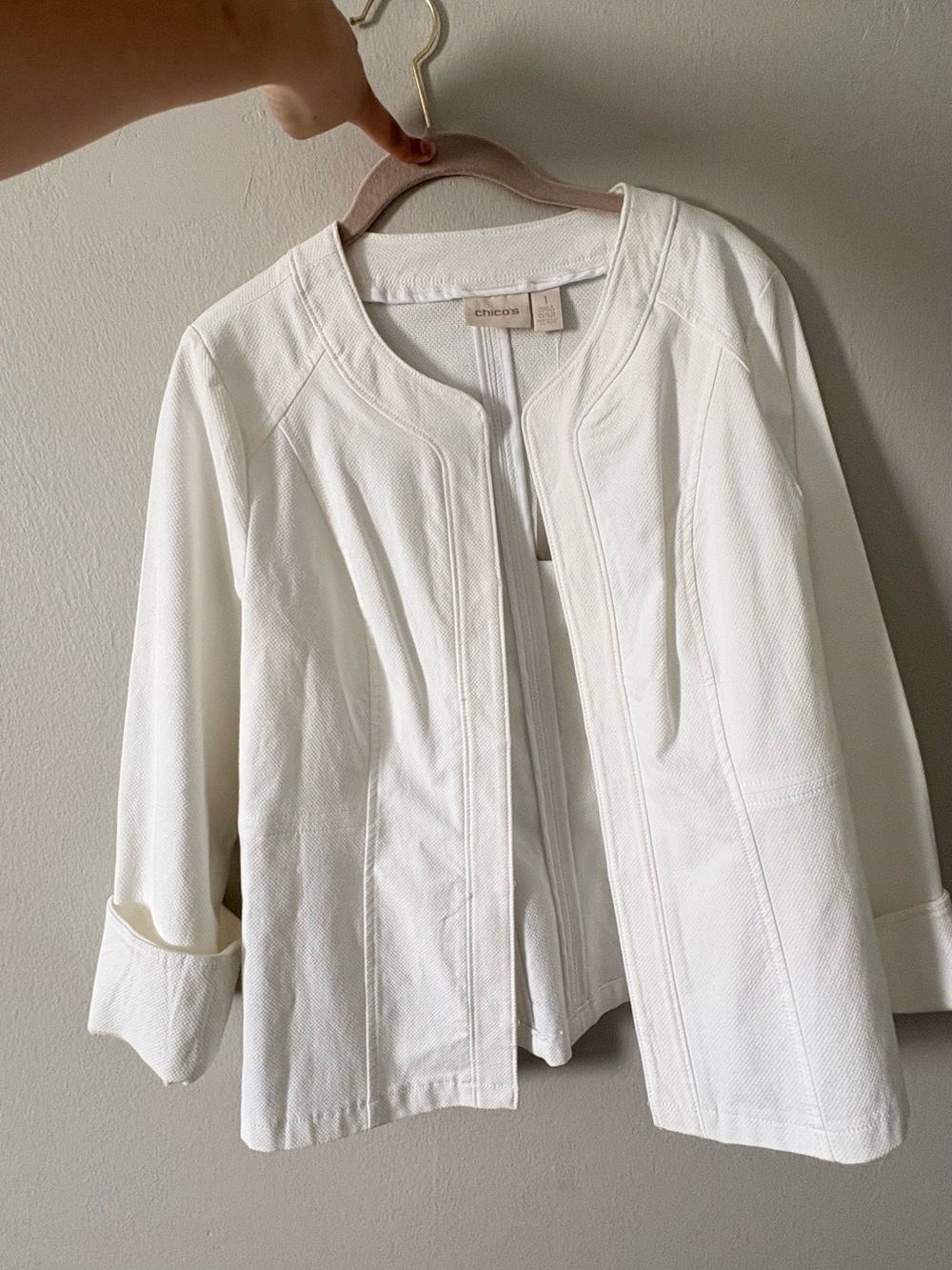 Chicos lightweight white open front jacket